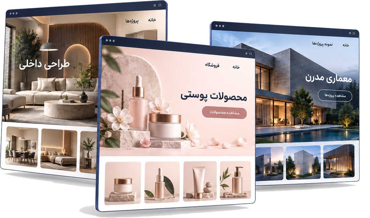نمونه سایت‌های طراحی‌شده: طراحی داخلی، محصولات پوستی و معماری مدرن